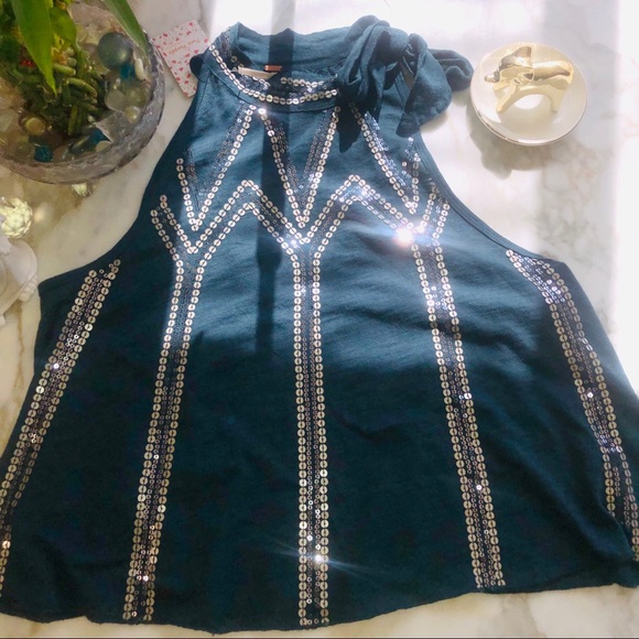 FREE PEOPLE Tank Top NEW Large L Sequin 5A04 - Picture 8 of 8